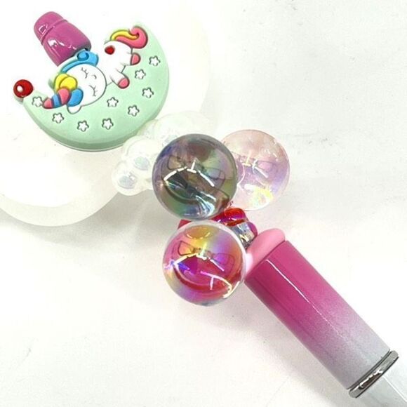 Unicorn sleeping on moon balloons clouds handmade pen NEW beads rhinestone bling - Picture 4 of 7